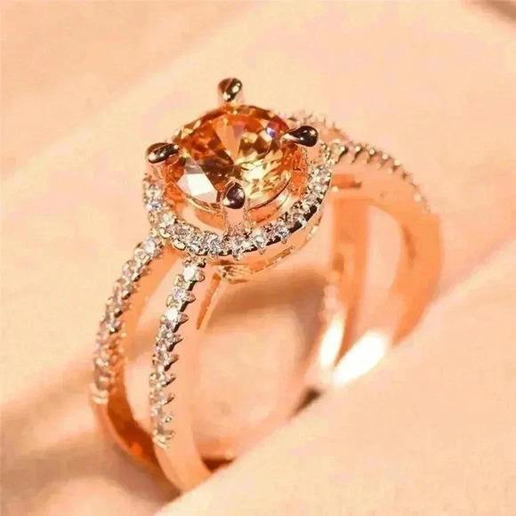 Beautiful 14k Rose Gold Over Sterling Silver 2ct Champagne Diamond Halo Ring - Picture 3 of 6